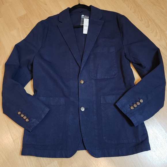 NWT J. Crew Linen Cotton Navy Blue  Garment-dyed Chino Suit Jacket Blazer Sz 38 - Picture 1 of 16